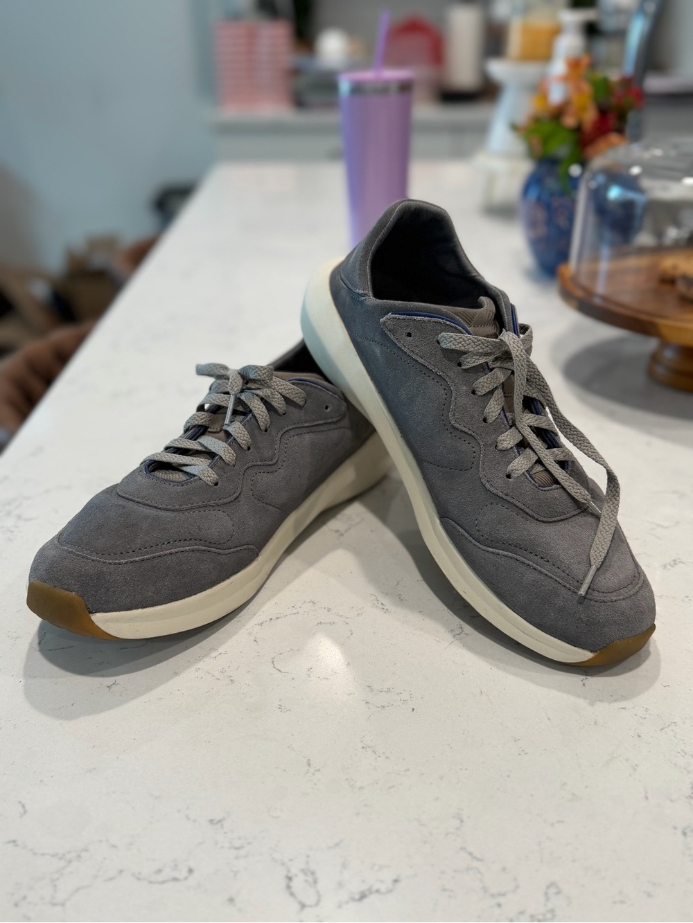 OluKai Men's Gray Suede Lace-Up Sneakers